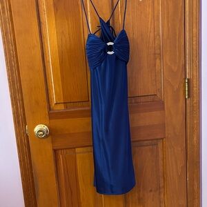 Elegant Navy Blue Dress with rhinestone Detail